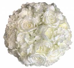 Διακοσμητική Μπάλα Λουλούδια με λευκά υφασμάτινα τριαντάφυλλα 45 εκ Vintage